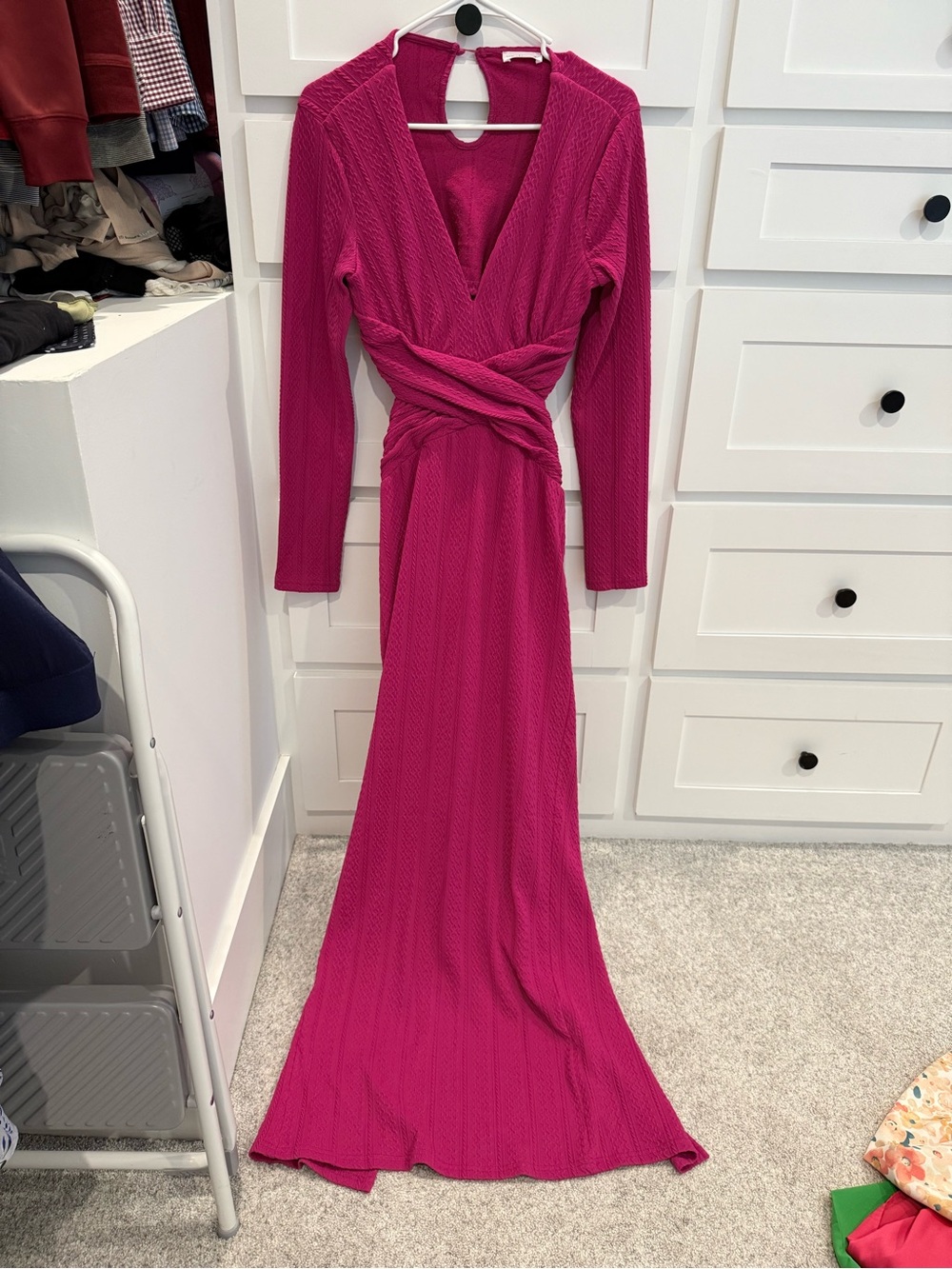 vestique Fuchsia Long-Sleeve Wrap Maxi Dress